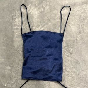 Blue Strappy Back Satin Crop Top